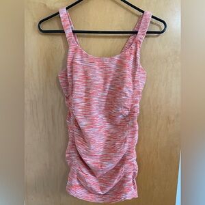 Athleta Womens Size Small Coral Space Dye Breathe Seamless Ruched Tank Top Cami